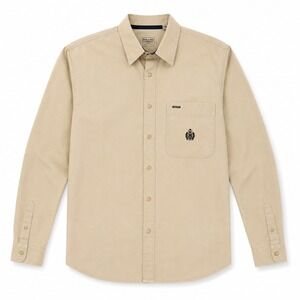 VTG Bugle Boy Company Mens XL Beige Button Down Shirt Crest Preppy 90s Y2K